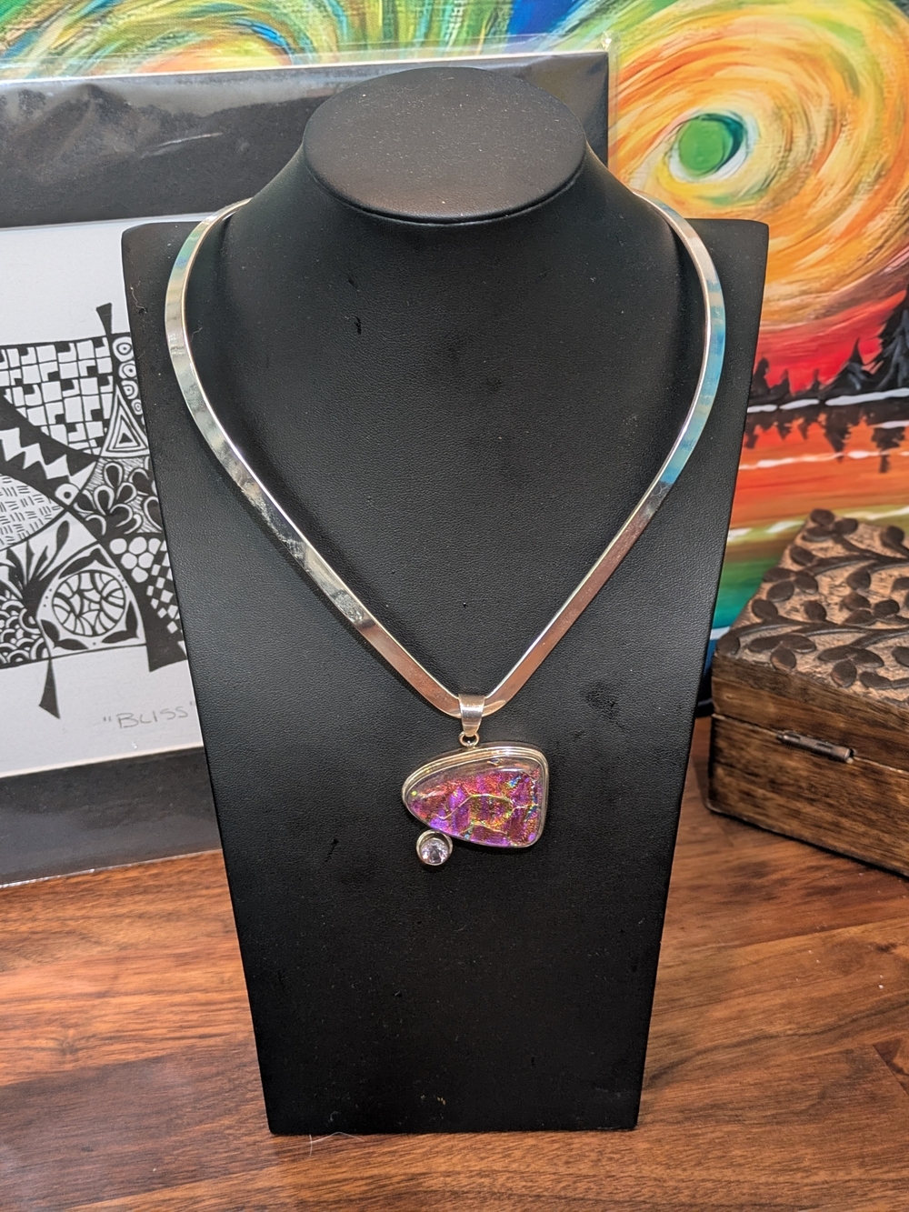 925 Thick Glass Artisan Pendant With Stainless Steel Tourqe